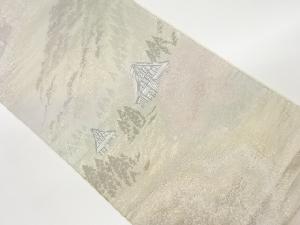 リサイクル　山に木々・民家風景模様織出し袋帯
